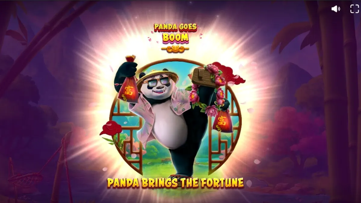 Tinjauan slot Panda Goes Boom oleh Red Tiger dengan panda yang sedang berlibur dan simbol keberuntungan Tiongkok.