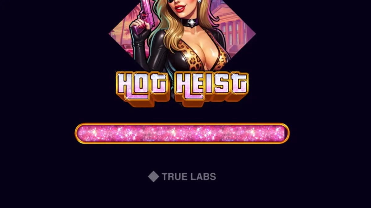 Tampilan visual slot Hot Heist dengan tema neon dan elemen perampokan